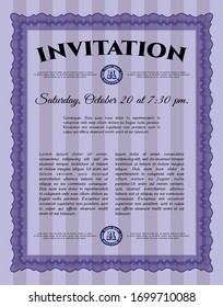 Violet Formal invitation template. With linear background. Detailed. Artistry design. 