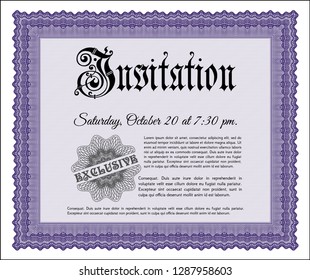 Violet Formal invitation template. Modern design. Printer friendly. Detailed. 