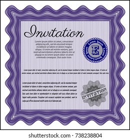 Violet Formal invitation template. Modern design. Detailed. With guilloche pattern. 
