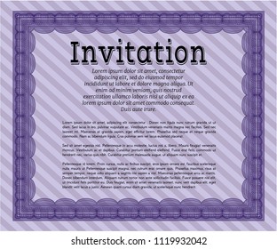 Violet Formal invitation template. Money Pattern. Detailed. With complex background. 