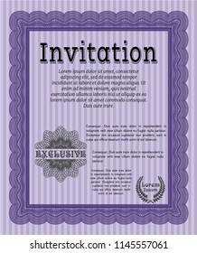 Violet Formal invitation template. Money Pattern design. With great quality guilloche pattern. Detailed. 