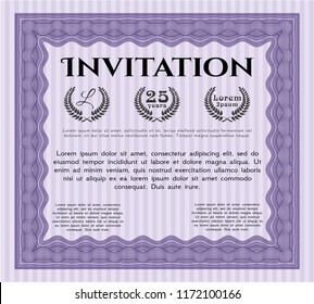 Violet Formal invitation template. Money style design. Vector illustration. With great quality guilloche pattern. 