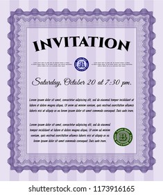 Violet Formal invitation template. Money Pattern. Detailed. With complex linear background. 
