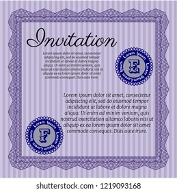 Violet Formal invitation template. Money design. Customizable, Easy to edit and change colors. Complex background. 
