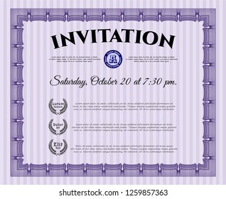 Violet Formal invitation template. Money style design. With great quality guilloche pattern. Detailed. 
