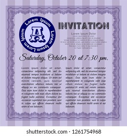 Violet Formal invitation template. Money style design. Detailed. With background. 