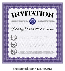 Violet Formal invitation template. Money Pattern design. With guilloche pattern. Detailed. 