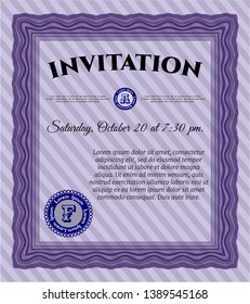 Violet Formal invitation template. Money style design. With complex linear background. Vector illustration. 