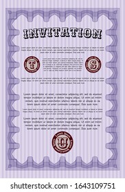 Violet Formal invitation template. Money Pattern design. Vector illustration. Printer friendly. 