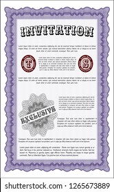 Violet Formal invitation template. Nice design. Vector illustration. With complex linear background. 