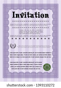 Violet Formal invitation template. Perfect design. With guilloche pattern and background. Detailed. 