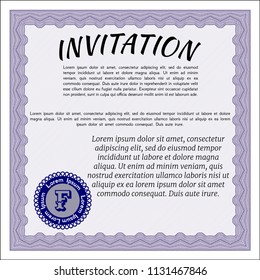Violet Formal invitation template. Printer friendly. Detailed. Nice design. 