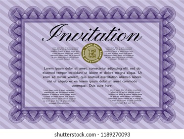 Violet Formal invitation template. Printer friendly. Detailed. Elegant design. 