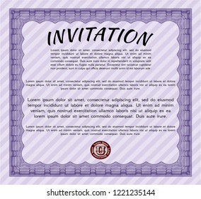 Violet Formal invitation template. Printer friendly. Detailed. Elegant design. 