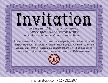 Violet Formal invitation template. With quality background. Detailed. Excellent design. 