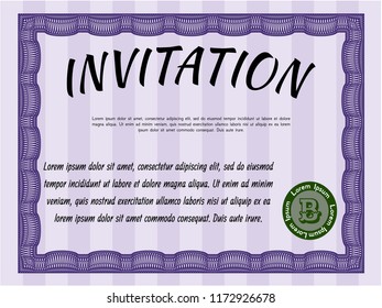 Violet Formal invitation template. With quality background. Artistry design. Vector illustration. 