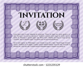 Violet Formal invitation template. With quality background. Money Pattern. Vector illustration. 