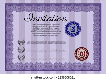 Violet Formal invitation template. With quality background. Customizable, Easy to edit and change colors. Cordial design. 