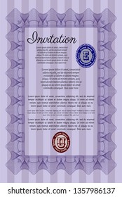 Violet Formal invitation template. With quality background. Customizable, Easy to edit and change colors. Money design. 