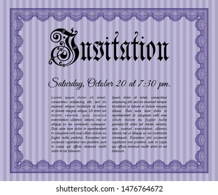 Violet Formal invitation template. With quality background. Cordial design. Detailed. 
