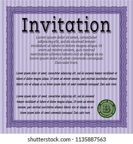 Violet Formal invitation template. Retro design. With great quality guilloche pattern. Customizable, Easy to edit and change colors. 