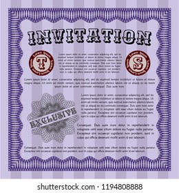 Violet Formal invitation template. Retro design. Easy to print. Vector illustration. 