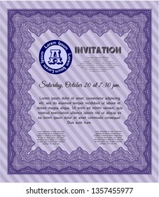 Violet Formal invitation template. Retro design. With background. Vector illustration. 
