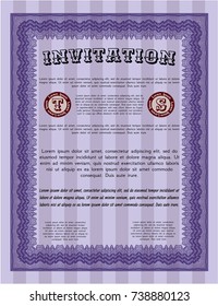 Violet Formal invitation template. Retro design. With background. Detailed. 