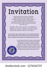 Violet Formal invitation template. Sophisticated design. Detailed. With guilloche pattern. 