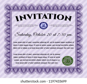 Violet Formal invitation template. Superior design. Detailed. With guilloche pattern. 