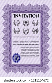 Violet Formal invitation template. Superior design. Vector illustration. With background. 