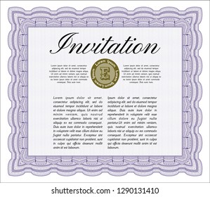 Violet Formal invitation template. Superior design. With great quality guilloche pattern. Vector illustration. 