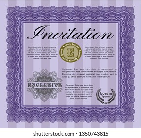 Violet Formal invitation template. Superior design. Easy to print. Vector illustration. 