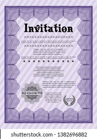 Violet Formal invitation template. Superior design. With great quality guilloche pattern. Vector illustration. 