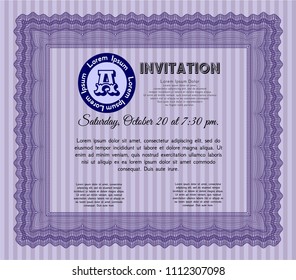  Violet Formal invitation template. Vector illustration. With complex linear background. Beauty design. 