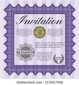 Violet Formal invitation template. Vector illustration. With great quality guilloche pattern. Excellent design. 