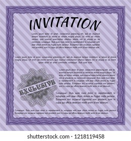 Violet Formal invitation template. Vector illustration. With quality background. Money Pattern design. 