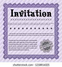 Violet Formal invitation template. Vector illustration. Easy to print. Artistry design. 