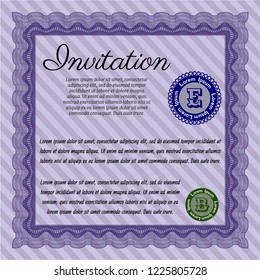Violet Formal invitation template. Vector illustration. Easy to print. Cordial design. 