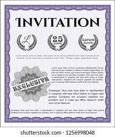 Violet Formal invitation template. Vector illustration. With linear background. Modern design. 