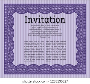 Violet Formal invitation template. Vector illustration. With guilloche pattern and background. Excellent design. 
