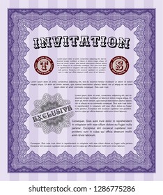 Violet Formal invitation template. Vector illustration. With linear background. Modern design. 