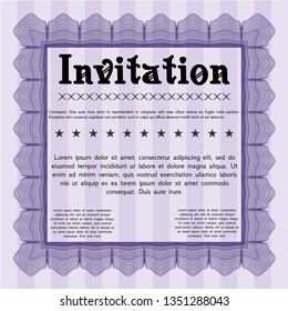 Violet Formal invitation template. Vector illustration. With guilloche pattern. Beauty design. 