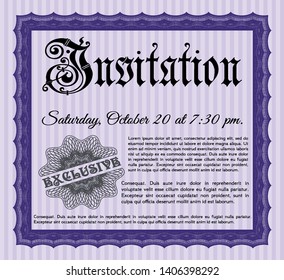 Violet Formal invitation template. Vector illustration. Printer friendly. Money Pattern design. 