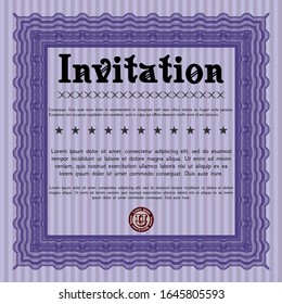 Violet Formal invitation template. Vector illustration. With complex linear background. Modern design. 