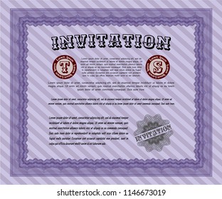 Violet Formal invitation. Vector illustration. With background. Artistry design. 