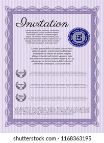 Violet Formal invitation. Vector illustration. With complex background. Artistry design. 