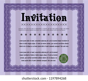 Violet Formal invitation. Vector illustration. With complex background. Excellent design. 