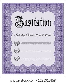 Violet Formal invitation. Vector illustration. With great quality guilloche pattern. Retro design. 