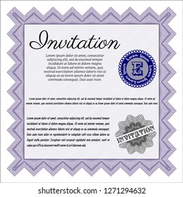 Violet Formal invitation. Vector illustration. Printer friendly. Cordial design. 